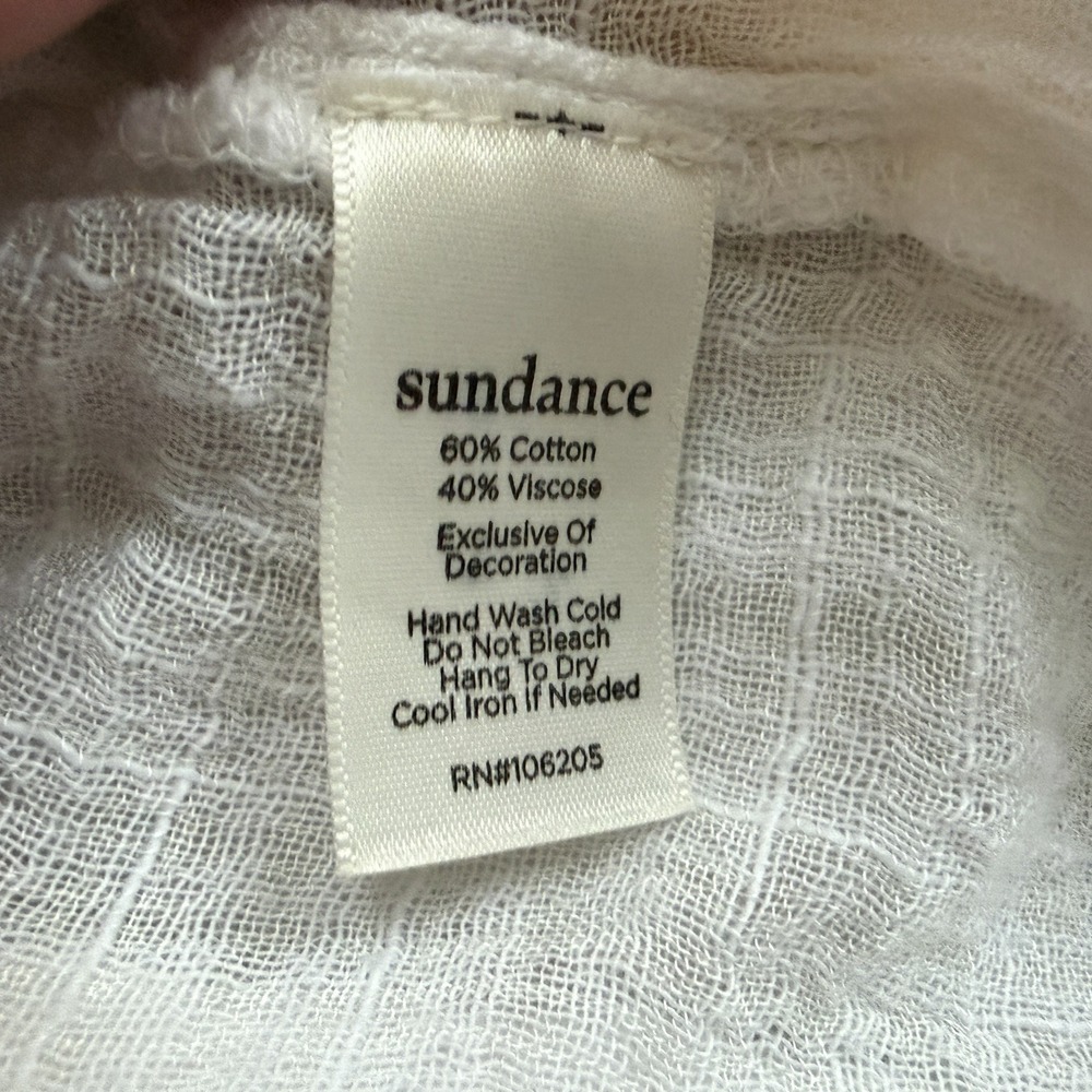 Sundance Gauze Shirt Petite M Off White Cotton Blend Tassel Tie Peasant Blouse - Picture 10 of 10